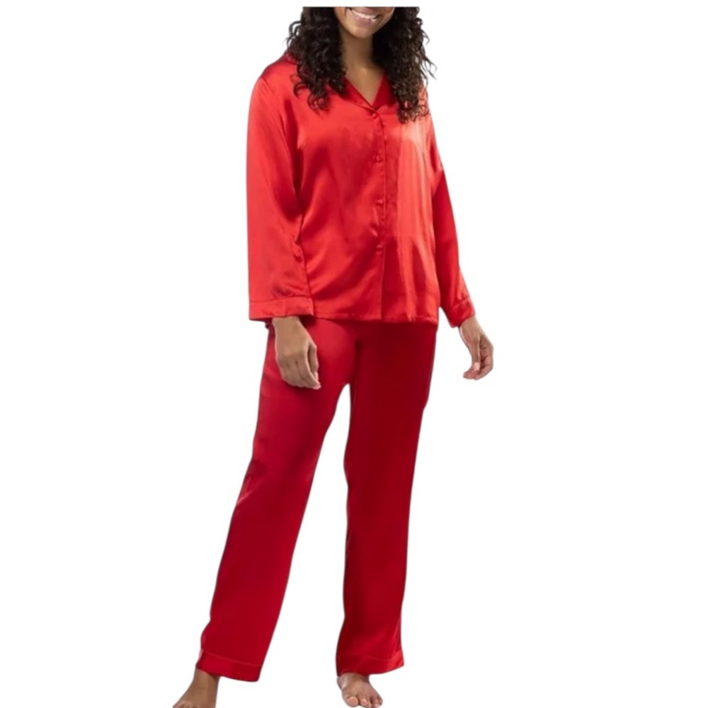 Fishers Finery Women's 100% Pure Mulberry Silk Long Pajama Set Size S